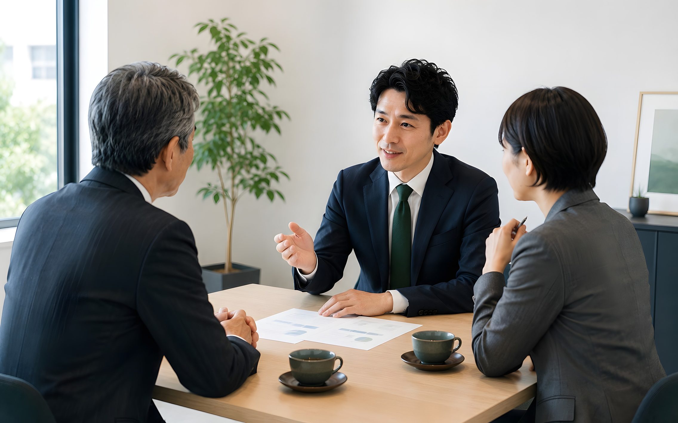 書類を確認しながら手続きの段取りを説明している様子